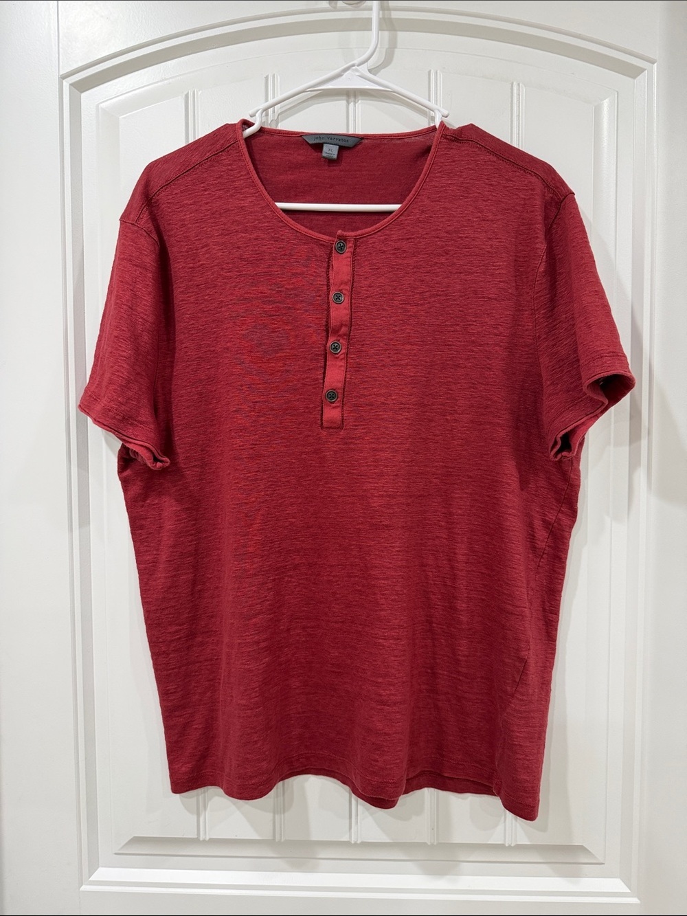 EUC John Varvatos Red Short-Sleeve Bleeker Linen Henley Tee